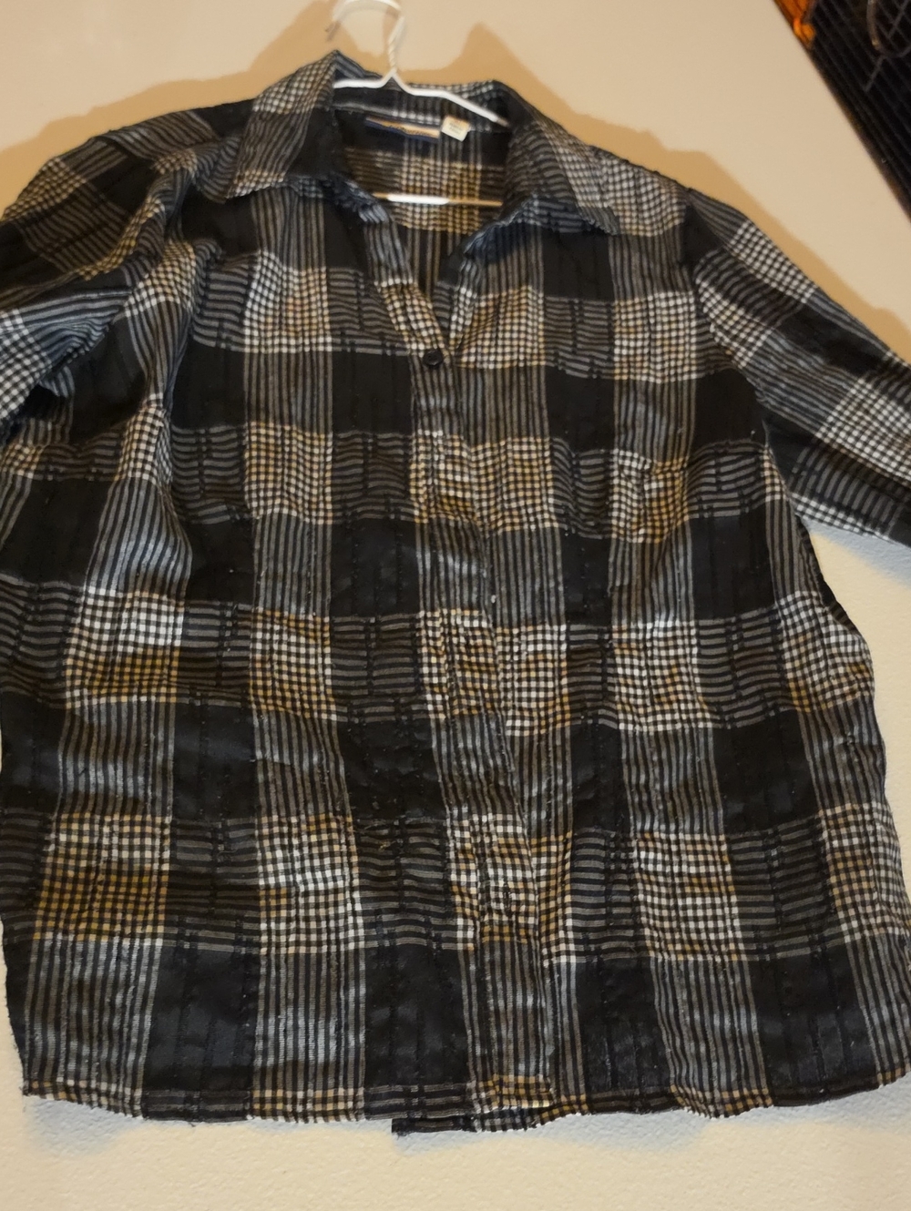 croft & barrow Black and White Plaid Button-Down Blouse